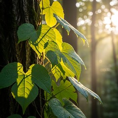 Sunlit Vines - A Natural Embrace in the Forest.