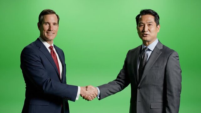 Business Handshake on Green Screen: Diverse Executives Establish Partnership and Connection