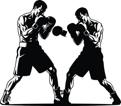 Two Boxers Fighting in Ring Silhouette