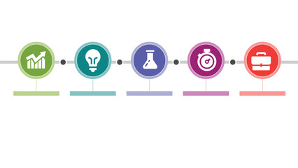 Circular Business Process Infographic Displaying Five Steps with Icons and Color Coded Progress