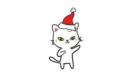 Obraz premium Festive feline in santa hat delivering holiday cheer on a clean white background