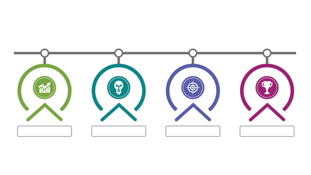 Colorful Business Timeline Infographic with Four Steps Graph, Idea, Target, and Trophy Icons
