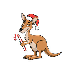 Cheerful Christmas Kangaroo With Candy Cane