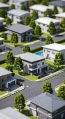 Miniature Suburban Neighborhood - A Detailed Aerial View of Model Homes.