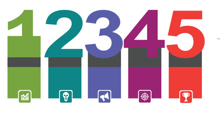 Five Step Process Infographic with Icons for Data Processing and Presentation Needs