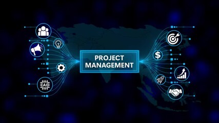 Project management concept icon illustration contain quality. Business, Technology, Internet and network concept. Digital world map technology background. - Powered by Adobe