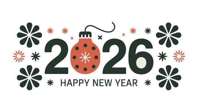 New Year's Festive Greeting: A festive greeting for the new year, 2026, adorned with seasonal ornaments. Symbolizing fresh beginnings, optimism, and anticipation of the year ahead.