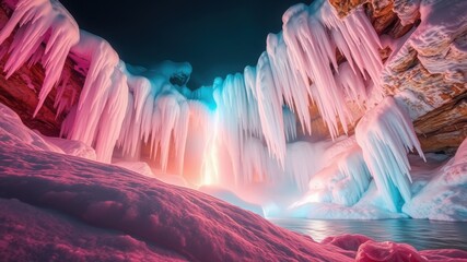 Frozen Waterfall Wonderland: A Symphony of Ice and Light.