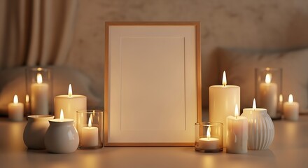 Cozy Candlelight Ambiance with Blank Frame Mockup.