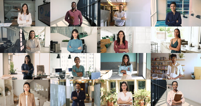 Different race and age people posing for camera