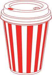 Striped Disposable Takeaway Coffee Cup Vector Outline Illustration Red and White Pattern Graphic