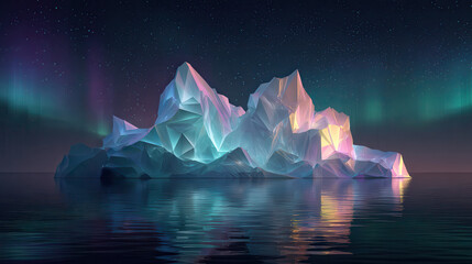 Majestic iceberg illuminated by aurora borealis at night
