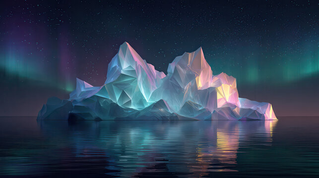 Majestic iceberg illuminated by aurora borealis at night - Powered by Adobe