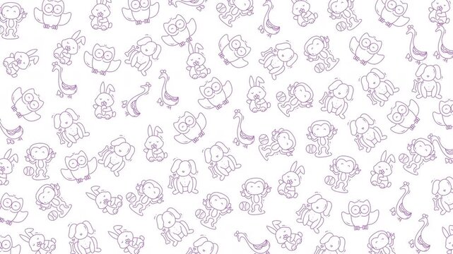 A seamless pattern featuring playful cartoon animals in a hand-drawn style, perfect for creative projects, backgrounds, or decorative design elements that appeal to all ages.