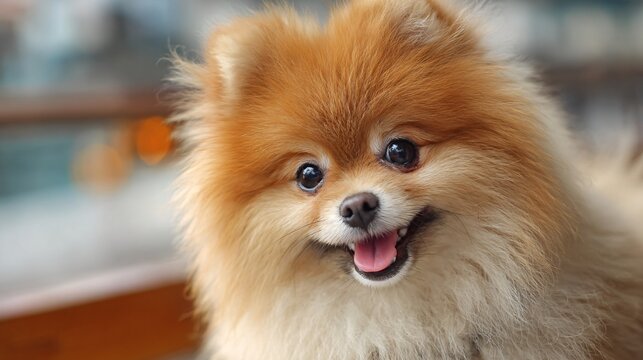 Round fluffy pomeranian dog with extra chubby cheeks