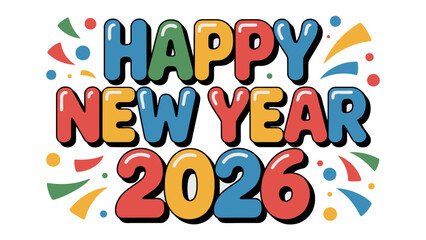 Celebratory Typography for the New Year 2026: A vibrant and colorful design declares the arrival of the New Year.