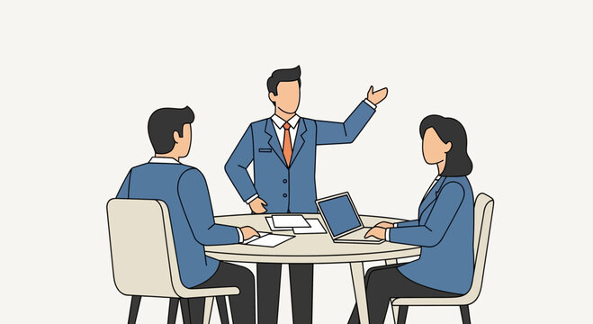 Business professionals conducting an important corporate meetiACng or job interview at a conference table, symbolizing effective communication and collaborative decision-making processes