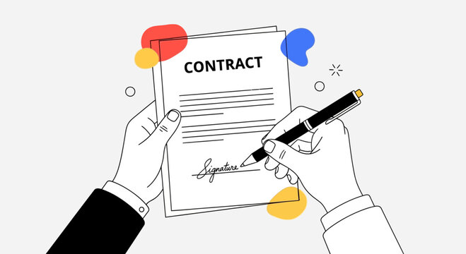 Signing the Contract A Hand Signing a Formal Agreement with Pen and Paper Illustration