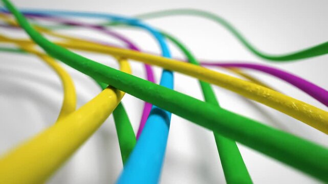 Colorful Cables Moving Smoothly on White Background