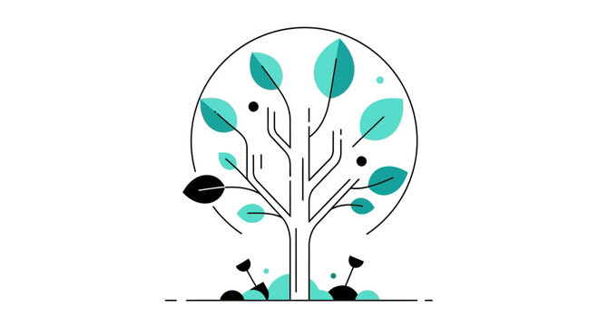 Digital Tree with Leaves and Technology Elements, Symbolizing Growth and Nature's Harmony in Design