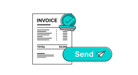 Invoice Submission Concept Sending Bills Digitally, Approve and Transmit Financial Documents for Payment