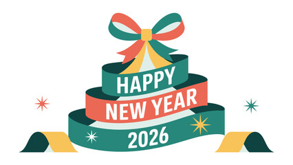 New Year 2026 Celebration: A vibrant celebratory visual, announcing Happy New Year 2026 with festive ribbons and stars, representing the start of a new calendar year and embracing opportunities