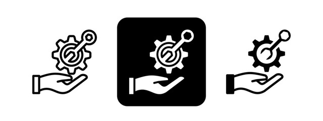 Service Solid color and black line drawing vector illustration set