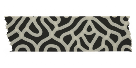 Black and white organic pattern tape isolated on a transparent background