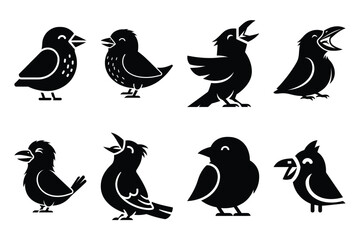 chuckling bird silhouette icon set on the white background