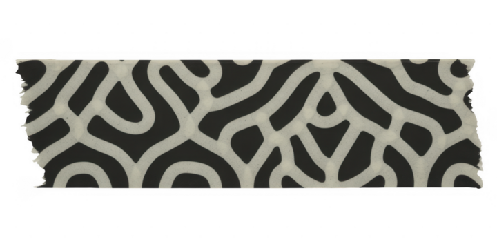 Black and white organic pattern tape isolated on a transparent background - Powered by Adobe