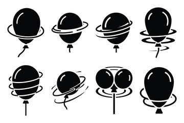 crazy balloon spin silhouette icon set on the white background