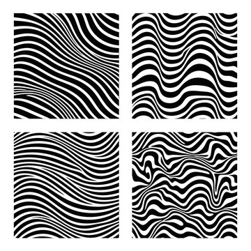 Monochrome visual illusions seamless pattern with undulating lines, modern art