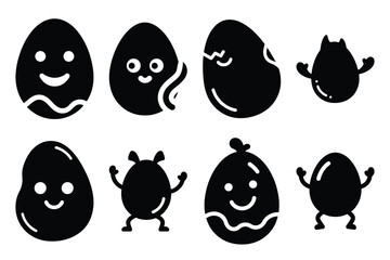 happy egg wiggle silhouette icon set on the white background