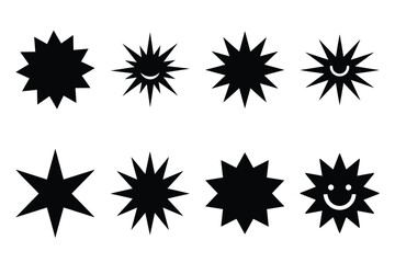 happy starburst silhouette icon set on the white background