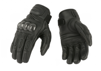 Black motorcycle gloves with carbon fiber isolated on a transparent background