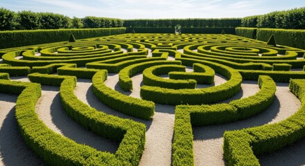 Intricate Green Hedge Maze - Aerial View of a Complex Labyrinth.