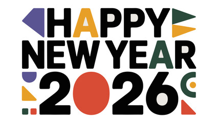 New Year 2026 Celebration: A vibrant and modern design for the upcoming New Year's celebration, filled with colorful geometric shapes and a cheerful outlook for the year ahead.