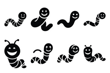 smiley worm hop silhouette icon set on the white background