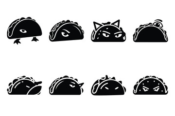 sneaky taco silhouette icon set on the white background