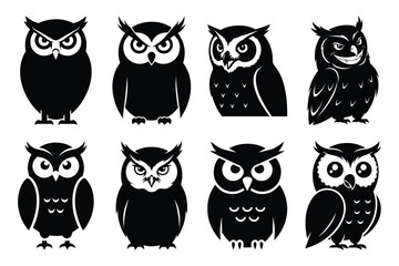 snickering owl silhouette icon set on the white background