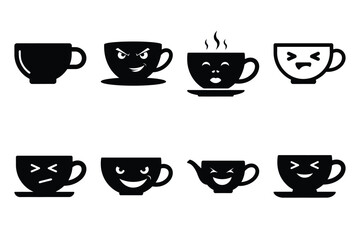 snickering teacup silhouette icon set on the white background