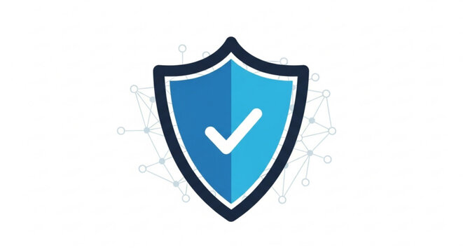 Cybersecurity shield with checkmark conveys data protection, network security, and reliable privacy for modern technology solutions and digital trust building