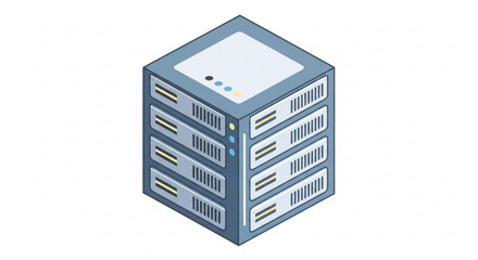 Streamlined server rack illustration for data storage solutions, offering scalable cloud services and robust cybersecurity for modern business IT infrastructure
