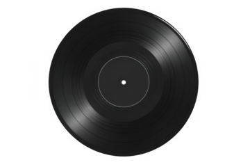 Black vinyl record with white center isolated on a transparent background