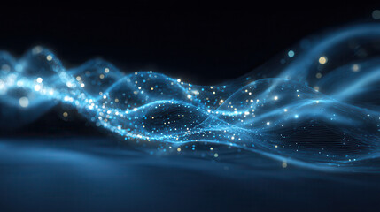Abstract blue energy waves with glowing particles
