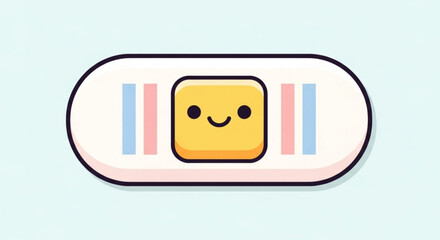 Cute bandaid with smiley face offers comfort and healing, perfect for children's health campaigns, first aid education, and gentle care illustrations