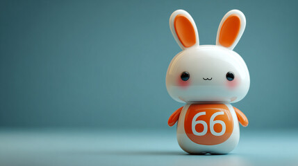 Cute rabbit figurine with orange accents and number 66, exuding playful and cheerful vibe