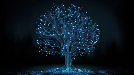Glowing circuit board tree of technology and innovation