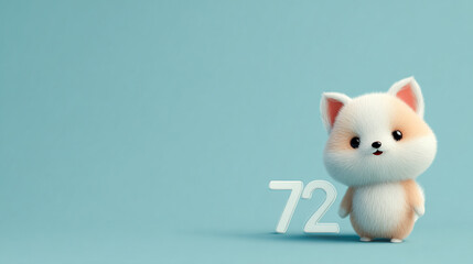 Cute animal character with fluffy fur and playful expression, standing beside number 72, creating cheerful atmosphere