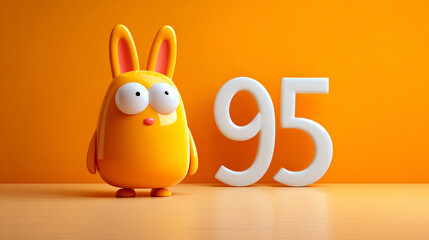 Cute cartoon animal with bright orange background and large number 95, evoking playful and cheerful atmosphere